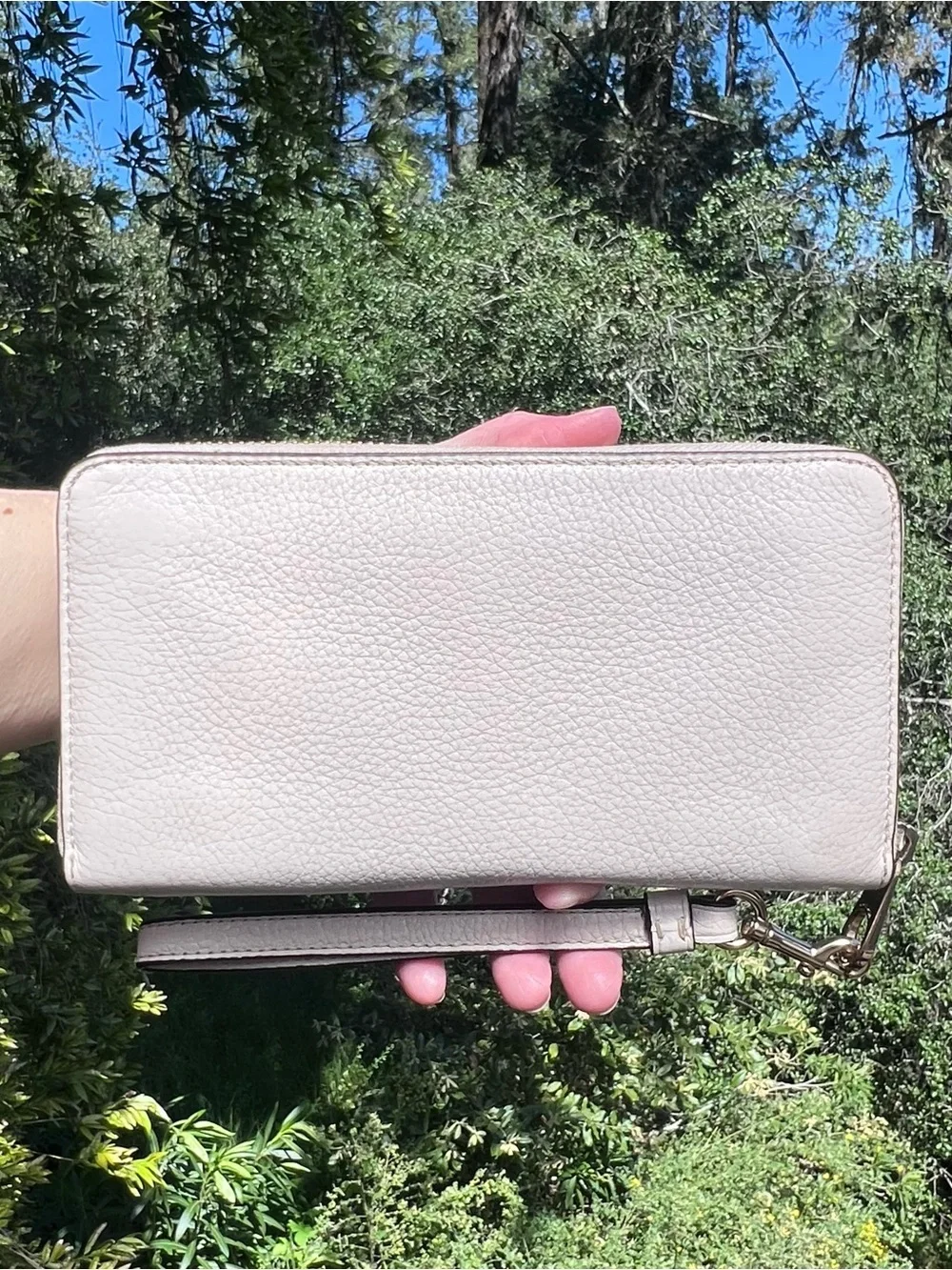 COACH Long Zip-Around White Pebble Leather Wallet with Gold Hardware AUTHENTIC